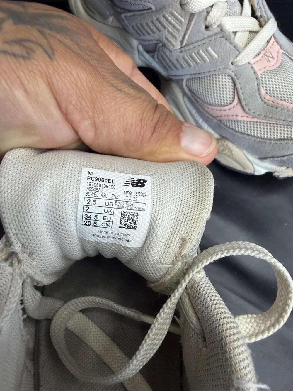 New Balance kids Light Gray and Pale Pink Running Sneakers